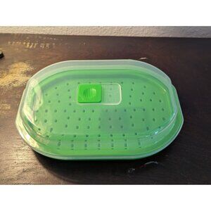 Microwave Steamer Container With Lid & Vent Green Plastic Freezer & Dishwasher